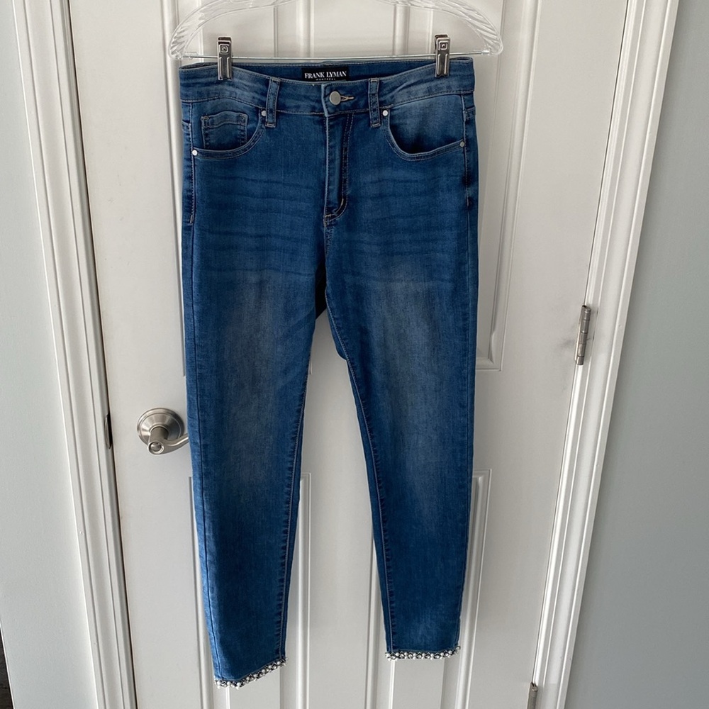 FRANK LYMAN Montreal • Blue Denim Slim 🎀 Crystal Bow & Pearl sparkely Jeans 👖 ⭐️ - Picture 5 of 16